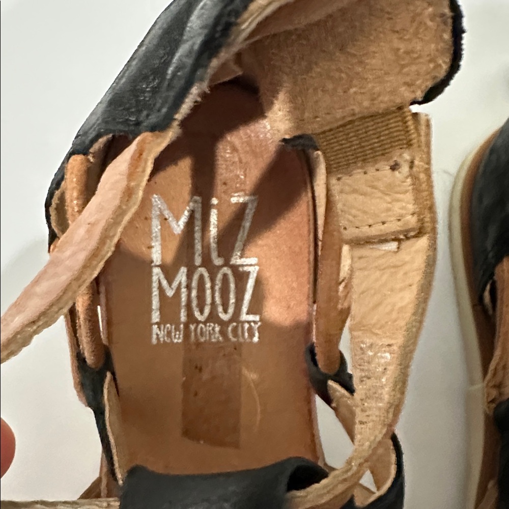 Miz Mooz Two-Tone Black and Tan Strappy Leather Sandals - Picture 5 of 10